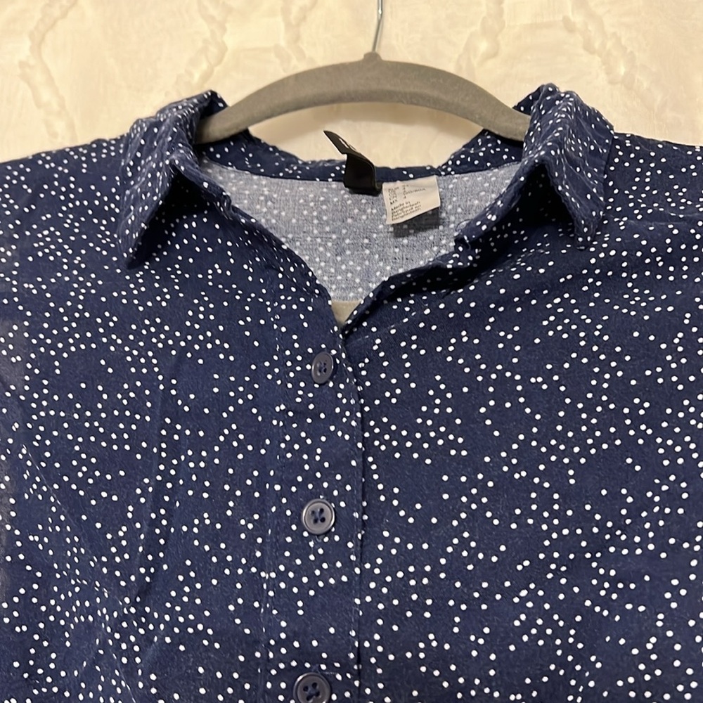 Vintage H&M Divided Blue Polka Dot Button-Down Dress with Open Back | Size 4